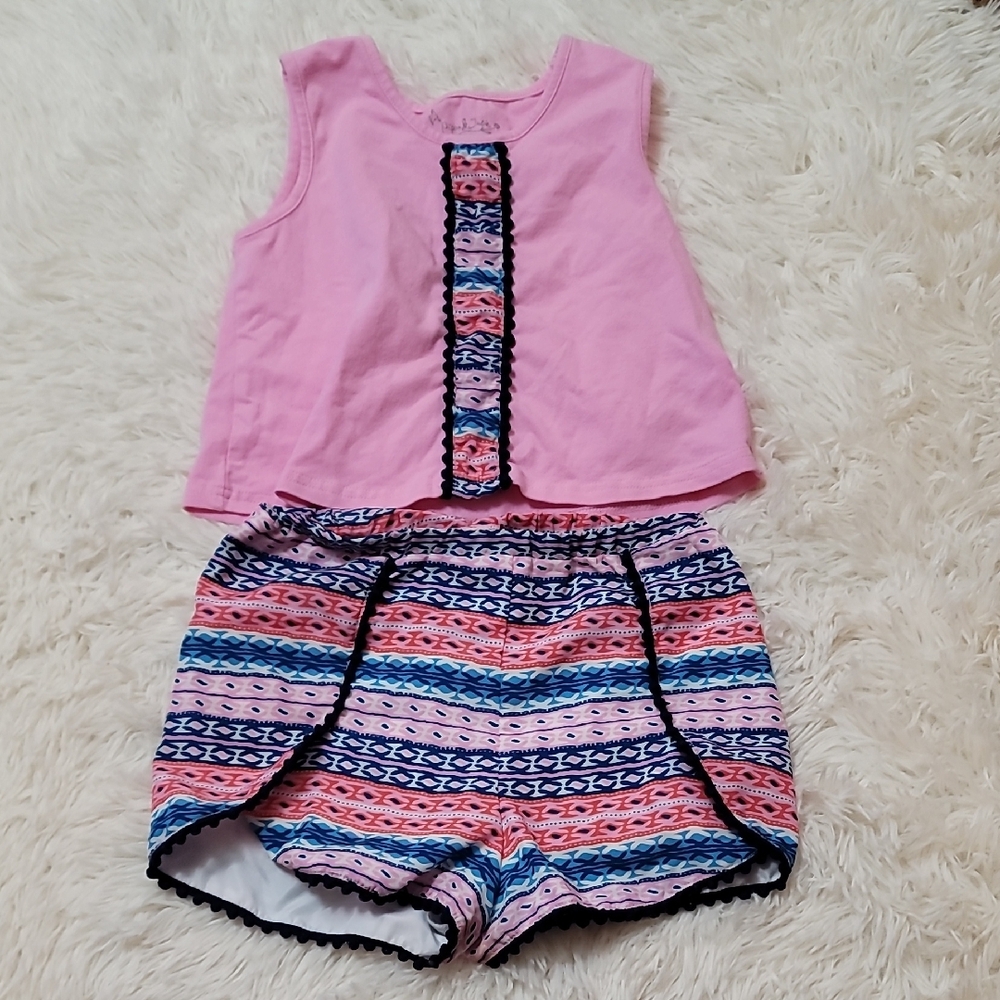 Pippa And Julie, Pink and Multicolor, Sleeveless Top and Shorts Set, Size 6